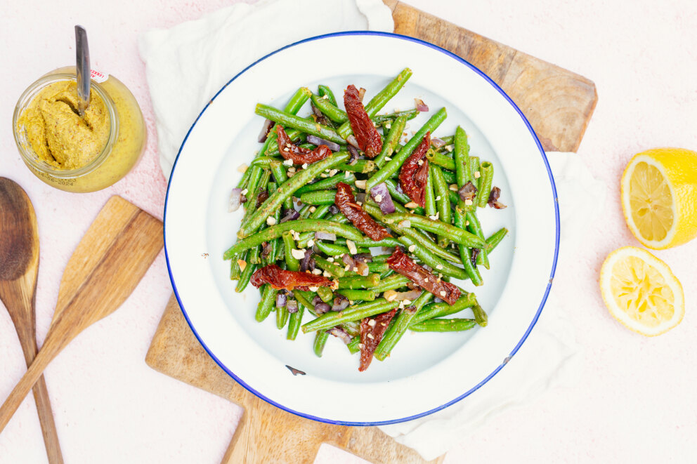 sperziebonen salade met zongedroogde tomaatjes