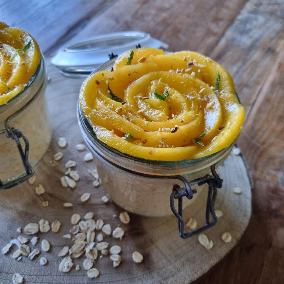 Mango perzik overnight oats