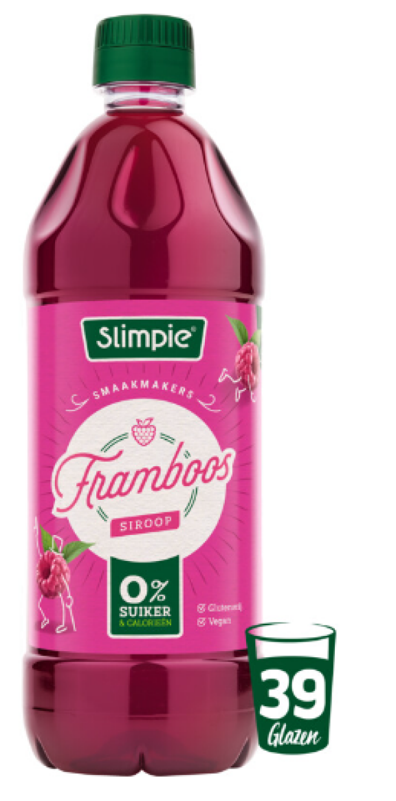 Slimpie framboos siroop 0% suiker, alle smaken vallen binnen de methode